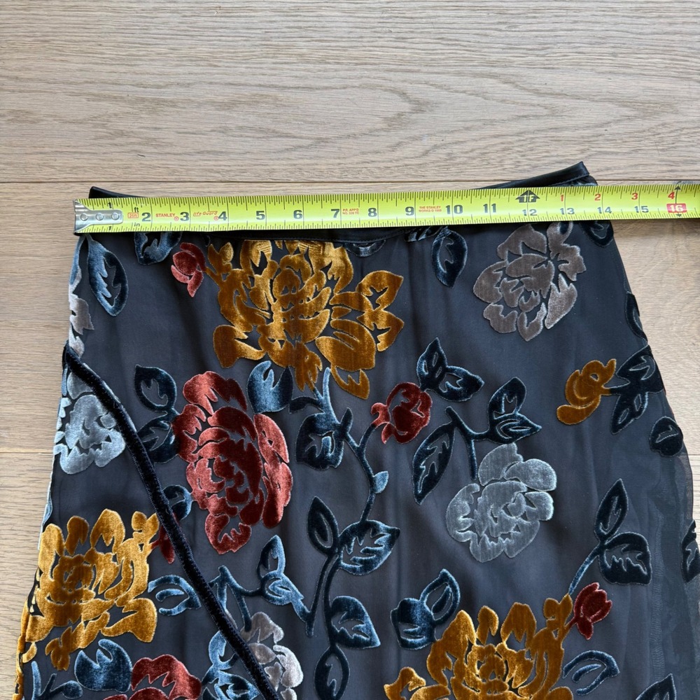 Hartnell Burnout Velvet Floral Maxi Skirt Black Gold Devore Handkerchief XS - Picture 6 of 8
